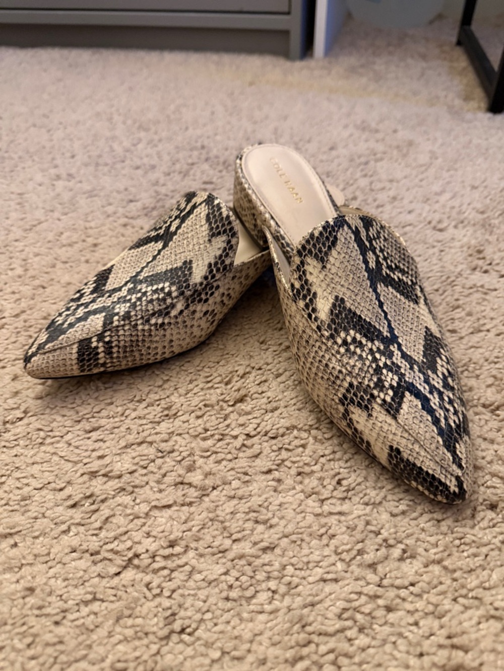 Cole Haan Beige and Black Snake-Print Pointed Mule 7.5